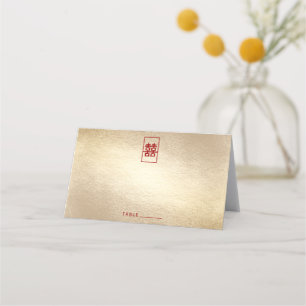 Rectangle Double Happiness Gold Chinese Wedding Place Card