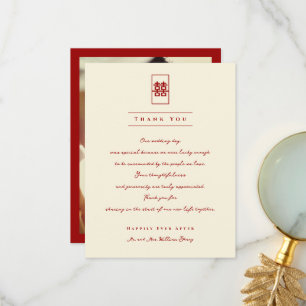 Rectangle Double Happiness Photo Chinese Wedding T Thank You Card