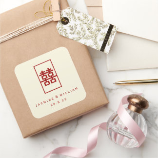 Rectangle Double Happiness Simple Chinese Wedding Square Sticker