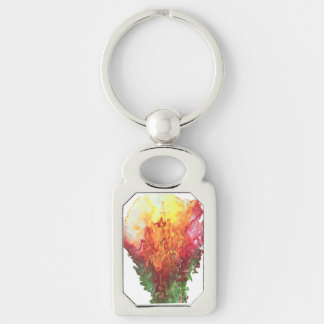 Rectangle Metal Keychain with abstract flower