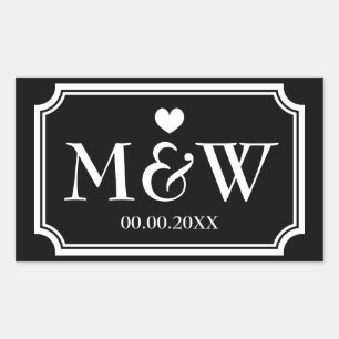 Rectangle monogram wedding favour stickers seals