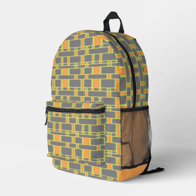 Rectangle Pattern Grey 13 Printed Backpack (Back Corner Right)