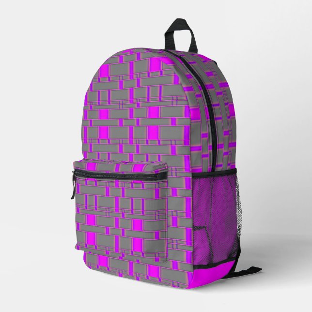 Rectangle Pattern Grey 6 Printed Backpack (Back Corner Right)