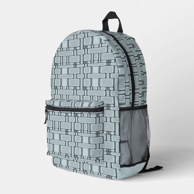 Rectangle Pattern Neutral Light Blue Printed Backpack (Back Corner Right)