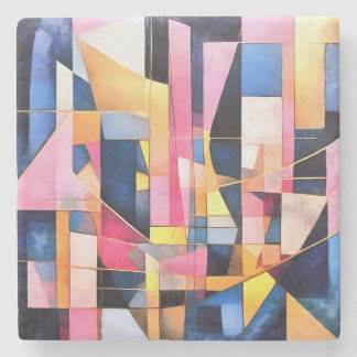Rectangles and Triangles Geometric Abstract Stone Coaster