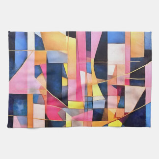 Rectangles and Triangles Geometric Abstract Tea Towel