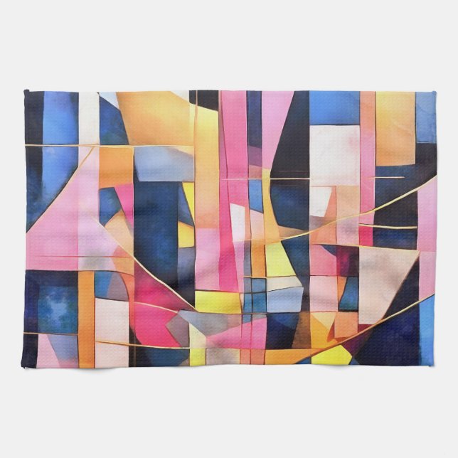 Rectangles and Triangles Geometric Abstract Tea Towel (Horizontal)