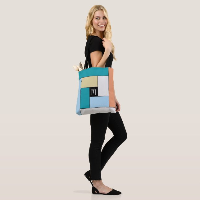 Rectangles Pattern (ver10) with Custom Monogram Tote Bag (On Model)