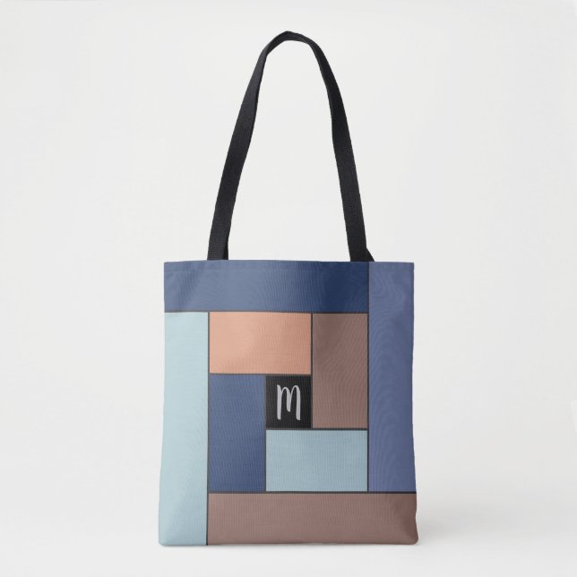 Rectangles Pattern (ver3) with Custom Monogram Tote Bag (Front)