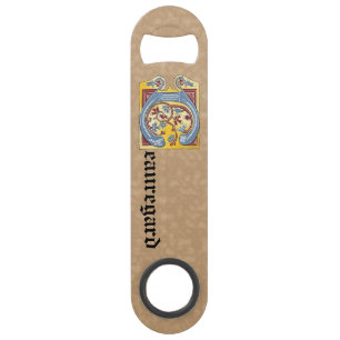 Rectangular Blue and Red Ivy Illuminated Letter C