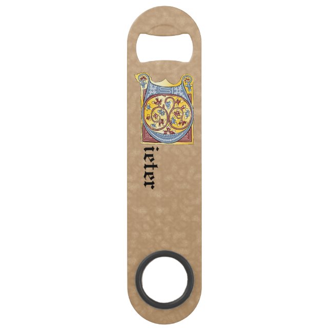 Rectangular Blue and Red Ivy Illuminated Letter D (Front)