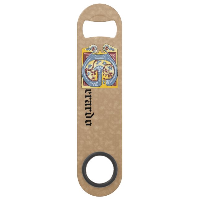 Rectangular Blue and Red Ivy Illuminated Letter G (Front)