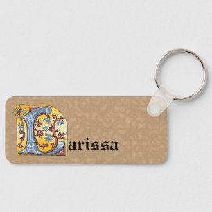 Rectangular Blue and Red Ivy Illuminated Letter L Key Ring