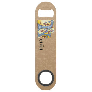 Rectangular Blue and Red Ivy Illuminated Letter N