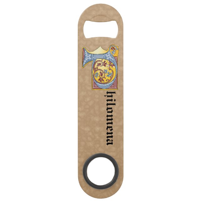 Rectangular Blue and Red Ivy Illuminated Letter P (Front)