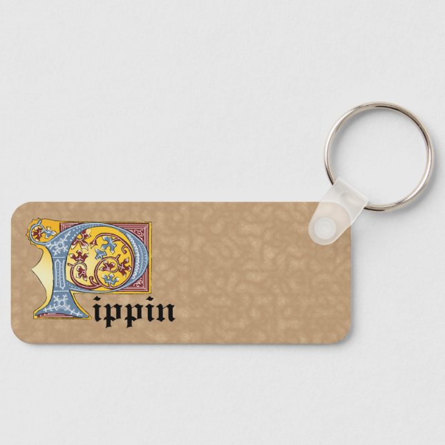 Rectangular Blue and Red Ivy Illuminated Letter P Key Ring (Front)