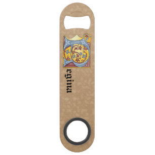 Rectangular Blue and Red Ivy Illuminated Letter R