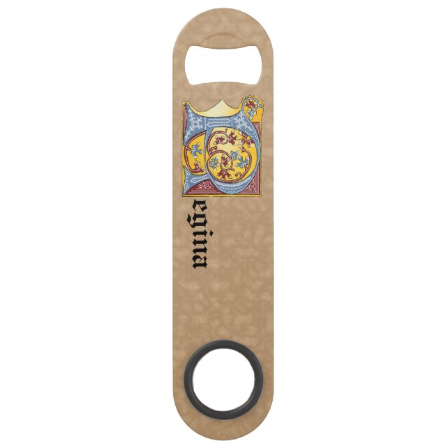 Rectangular Blue and Red Ivy Illuminated Letter R (Front)