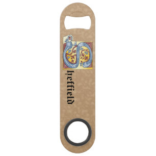 Rectangular Blue and Red Ivy Illuminated Letter S