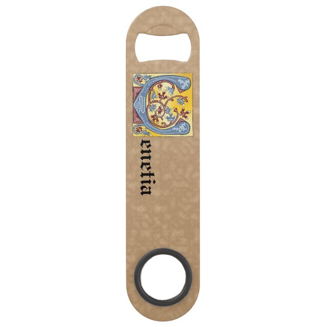 Rectangular Blue and Red Ivy Illuminated Letter V (Back)