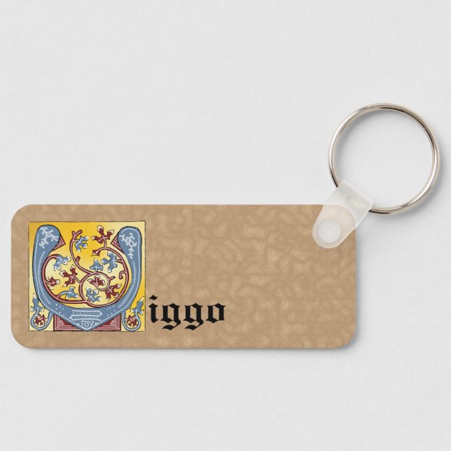 Rectangular Blue and Red Ivy Illuminated Letter V Key Ring (Front)