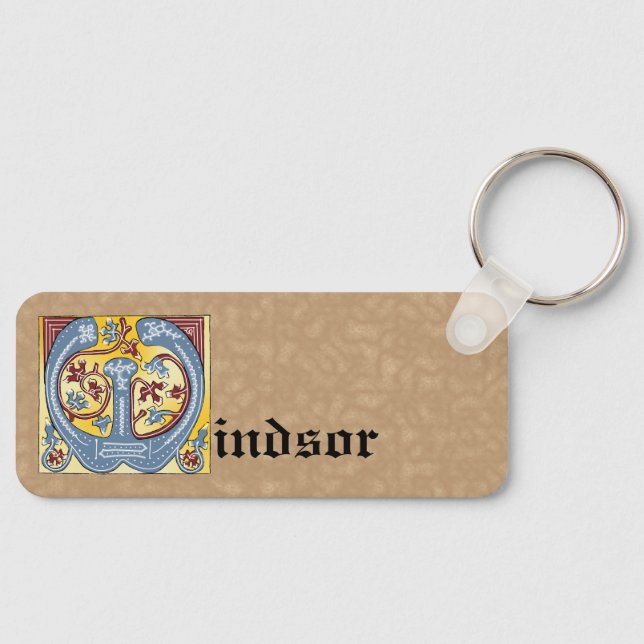 Rectangular Blue and Red Ivy Illuminated Letter W Key Ring (Front)