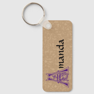 Rectangular Botanical Decorative Capital A Key Ring