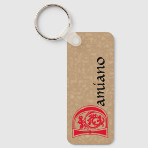 Rectangular Botanical Decorative Capital D Key Ring