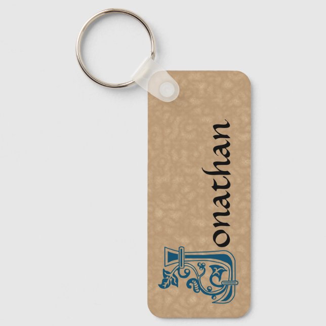 Rectangular Botanical Decorative Capital J Key Ring (Front)
