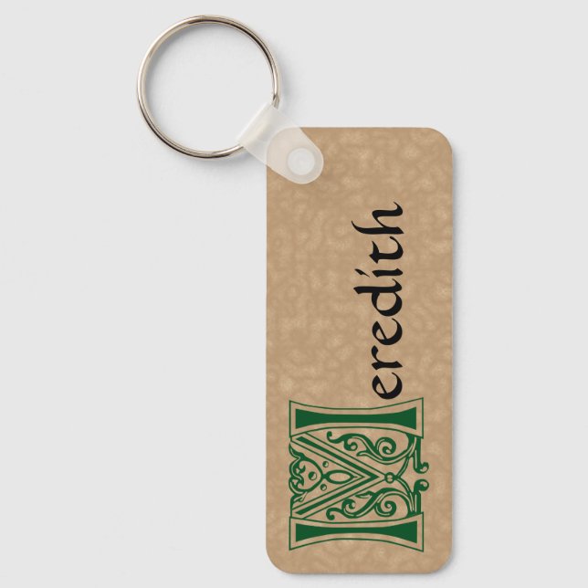 Rectangular Botanical Decorative Capital M Key Ring (Front)