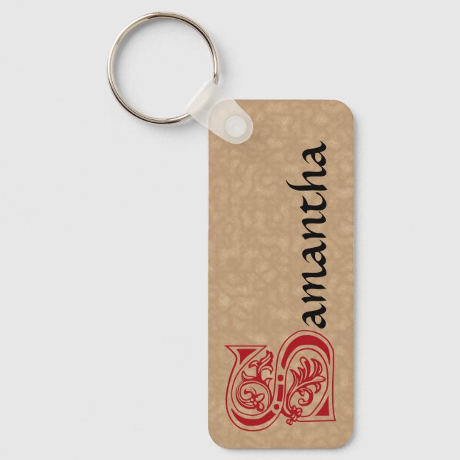 Rectangular Botanical Decorative Capital S Key Ring (Front)