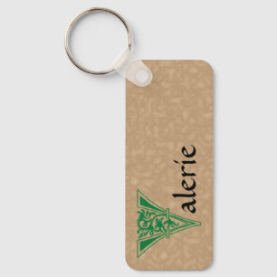 Rectangular Botanical Decorative Capital V Key Ring