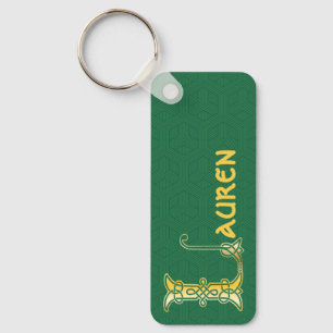 Rectangular Celtic Knot Decorative Capital L Key Ring