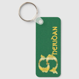 Rectangular Celtic Knot Decorative Capital S Key Ring