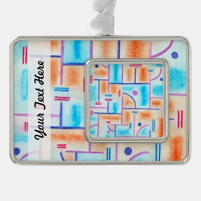 Rectangular Composition in Baby Blue and Orange Silver Plated Framed Ornament (Front)