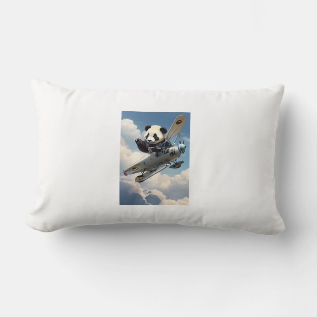 rectangular cushion with panda in a plane (Front)