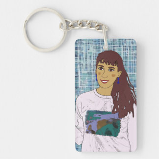 Rectangular keychain with bang girl design