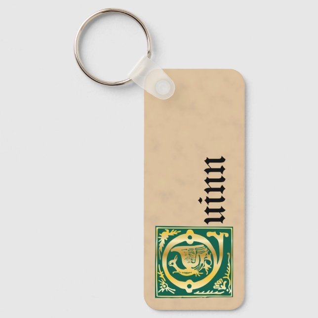Rectangular Mythic Creatures Decorative Capital Q Key Ring (Front)