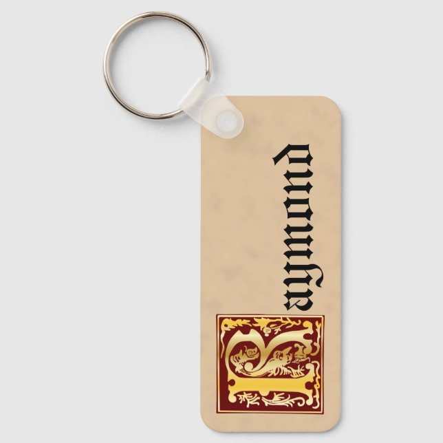 Rectangular Mythic Creatures Decorative Capital R Key Ring (Front)