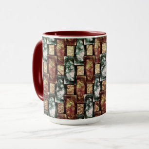 Rectangular pieces carved and spotted, brown green mug