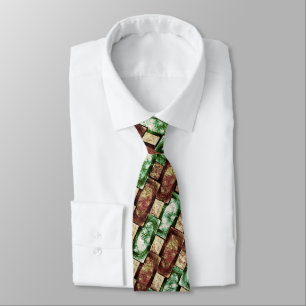 Rectangular pieces carved and spotted, brown green tie