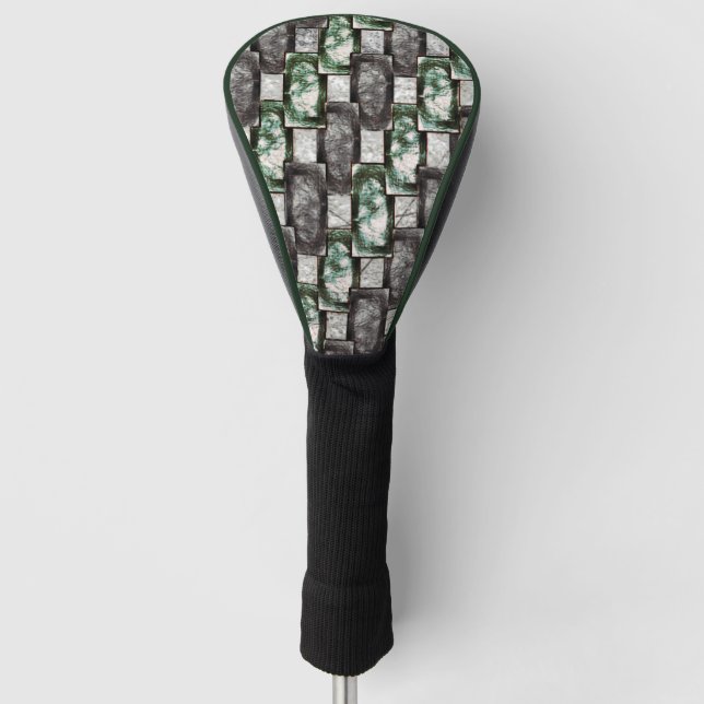 Rectangular pieces carved and spotted, green grey golf head cover (Front)
