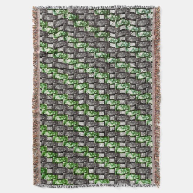 Rectangular pieces carved and stained, grey green throw blanket (Front Vertical)