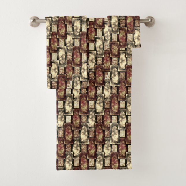 Rectangular pieces carved spotted, golden brown bath towel set (Insitu)