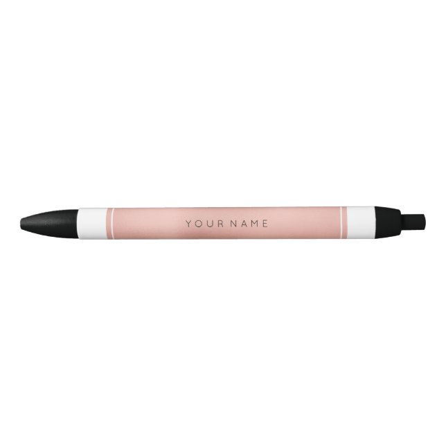 Rectangular Pink Rose Gold Powder Metallic Black Ink Pen (Front)