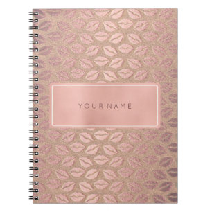 Rectangular Pink Rose Gold Powder Metallic Kiss Notebook