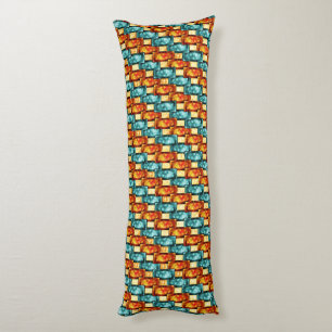 Rectangular plates carved and stained, orange cyan body cushion