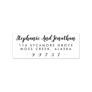Rectangular Rustic Wedding Script Return Address Rubber Stamp