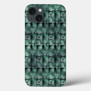Rectangular shapes in dark and spotted green iPhone 13 case