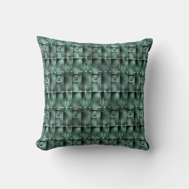 Rectangular shapes in olive green colour and spots cushion (Front)